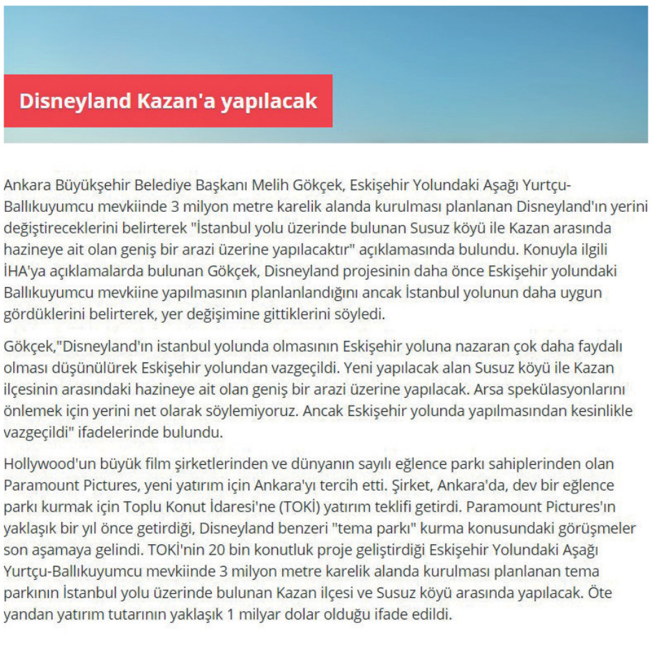 Disneyland Kazan'a yapılacak haberi