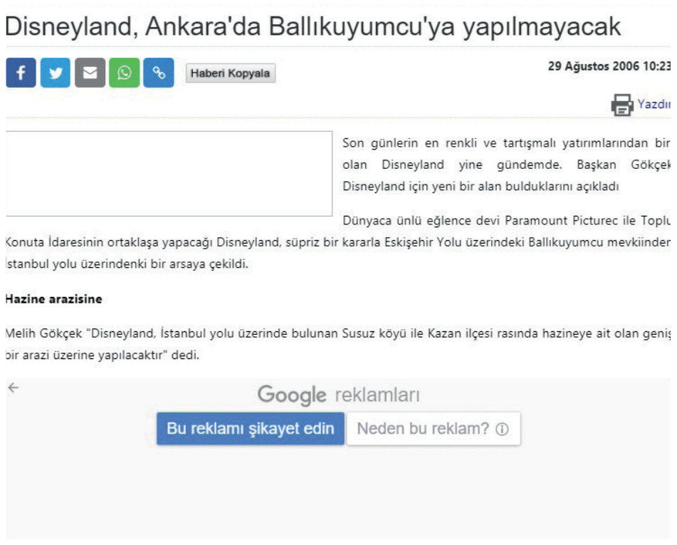 Disneyland Ankara'da Ballıkuyumcu'ya yapılmayacak
