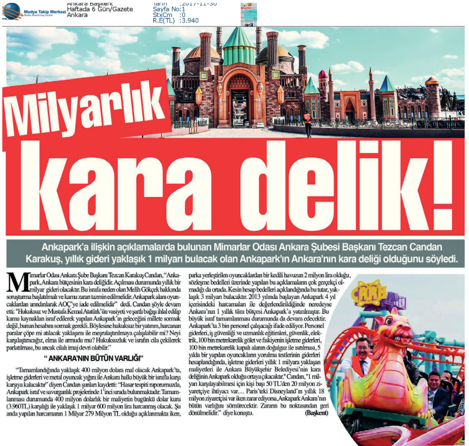 Milyarlık kara delik – Ankapark gazete kupürü