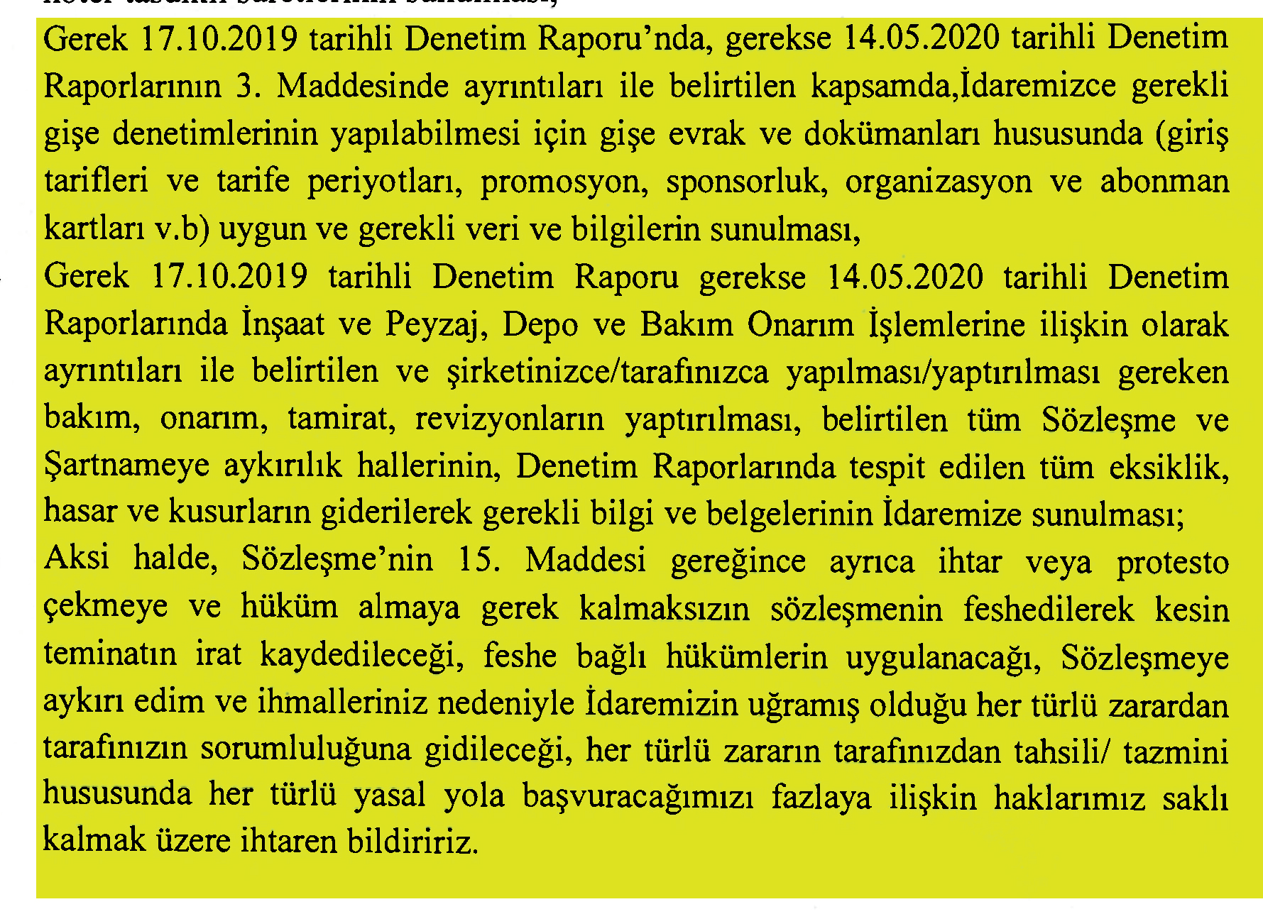SÖZLEŞME GEREĞİNCE, 30.04.2020 TARİHİNDE