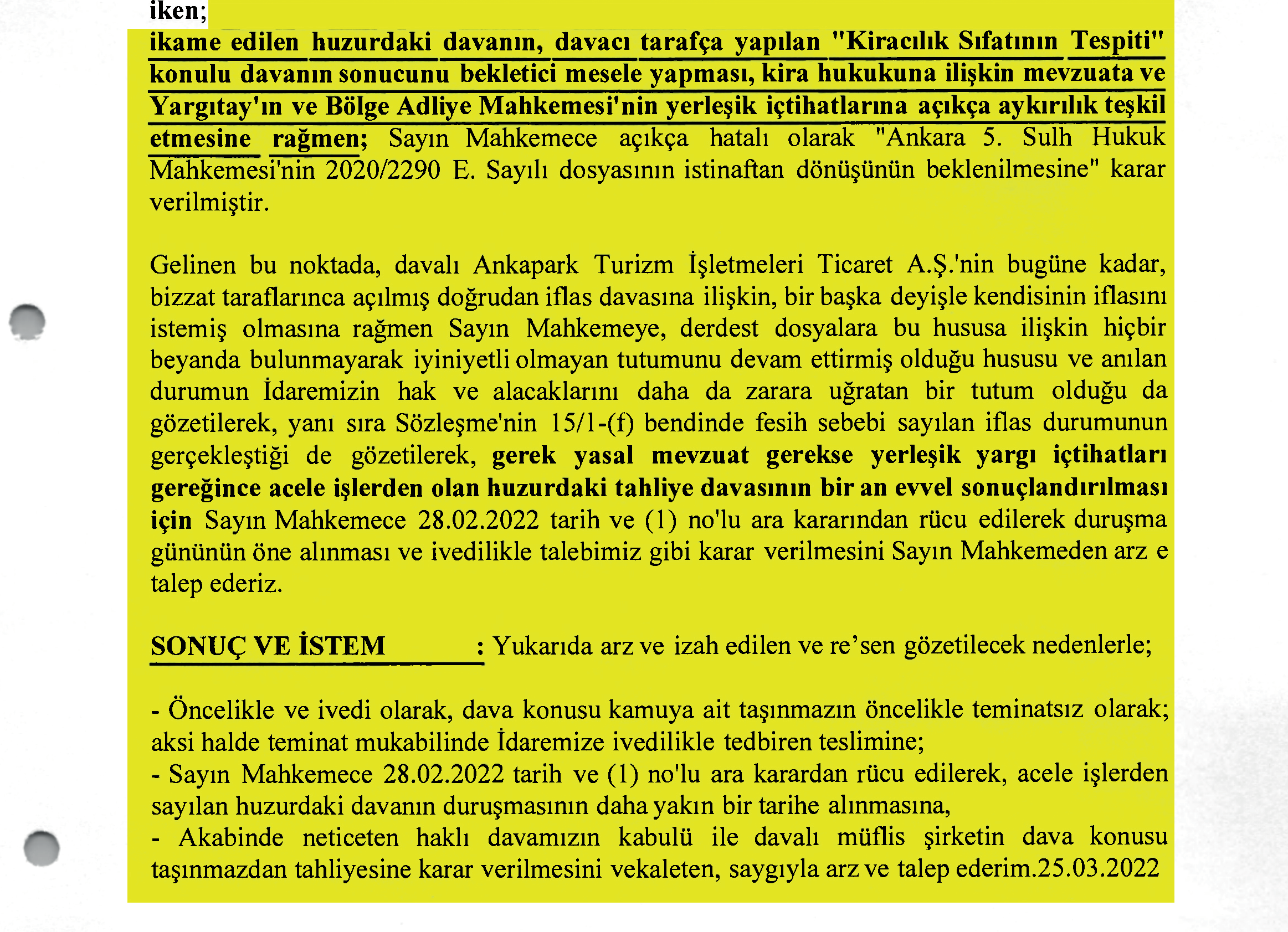 MAHKEMECE VERİLEN BU BEKLETİCİ