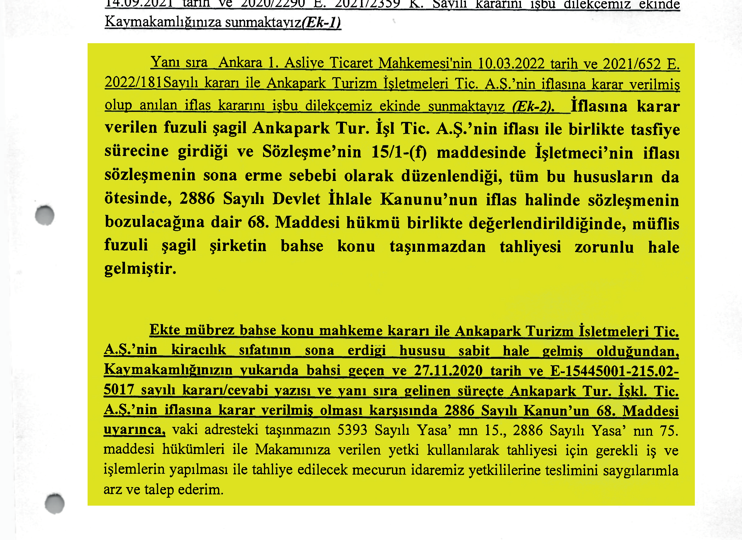 İŞLETMECİ ŞİRKETİN İFLAS KARARI DA